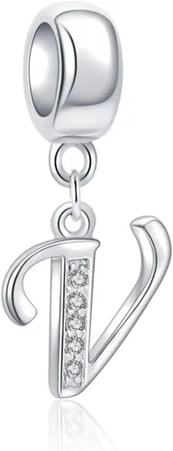Miniatura 88 de ABUN Abalorio de plata de ley 925 con letra A a la Z, espaciador de inicial, con circonita cúbica transparete colgante, auténtica, para pulseras