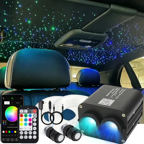 AZIMOM Kits de Luminarias de Fibra Óptica de 20W Twinkle de Dos Colores con 1000pcs de Luminarias de Techo de Estrellas, Hilos de Fibra de 0.076cm y