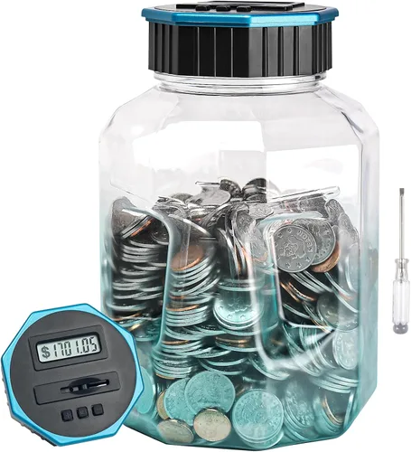 Miniatura 13 de Alcancía X-Large para adultos y niños, Vcertcpl banco digital contador de monedas con contador LCD, capacidad de 2.4L, excelente banco contador