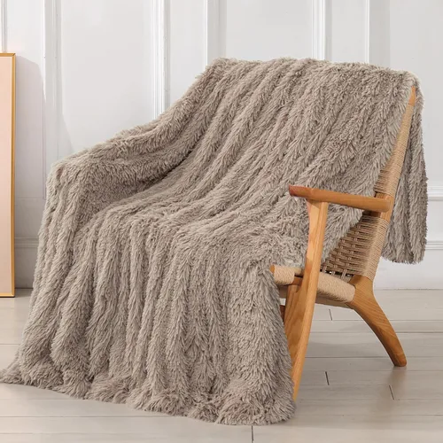 Miniatura 17 de Tuddrom - Manta decorativa extra suave de piel sintética, 50 x 60 pulgadas (127 x 152.4 cm), reversible, de doble capa, de pelo largo, mullida, Rosa