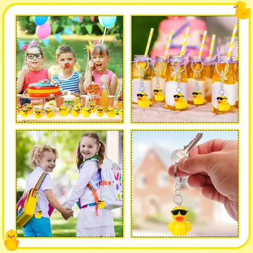 Miniatura 5 de Roowest 24 llaveros de pato miniatura a granel, regalos de fiesta de patos en miniatura 3D, bonitos llaveros pequeños de resina amarilla con dijes