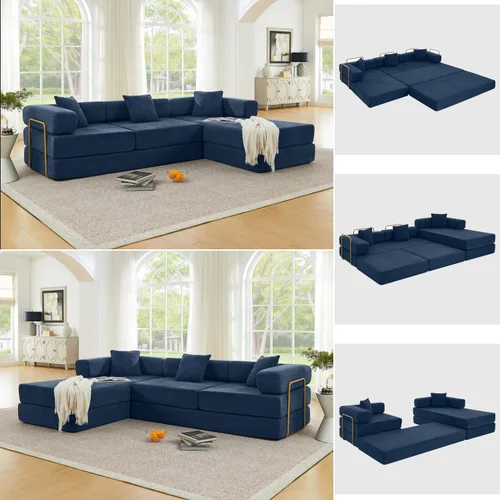 Miniatura 15 de HANXIN Sofá cama convertible de 78 pulgadas, sofá cama plegable con marco de forma fija, sofá biplaza sin hueso futón con cama extraíble, no Beige