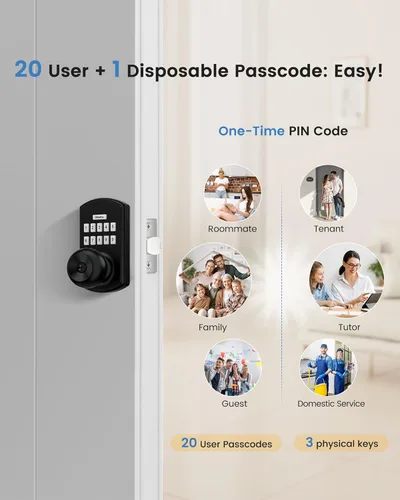 Miniatura 5 de Hidalife Pomo de puerta inteligente con teclado, cerradura de puerta de entrada sin llave para puerta delantera, modo de paso fácil, código único