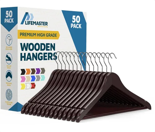 Miniatura 30 de Lifemaster Juego de perchas de madera - 50 piezas, antideslizantes, versátiles, ahorradoras de espacio para traje, abrigo, camisola, chaqueta