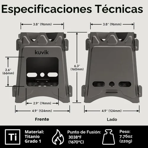 Miniatura 5 de Estufa de leña de titanio Kuvik - Estufa ultraligera y compacta para mochileros, camping y supervivencia