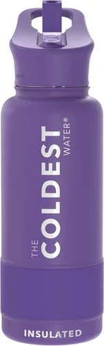 Miniatura 28 de Coldest - Botella para agua con tapa que incluye pajilla, térmica y metálica (acero inoxidable), para hombres y mujeres, color morado