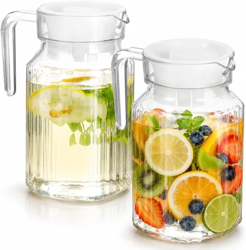 Garneck Jarra de agua con tapa y boquilla: 20.3 fl oz de plástico transparente jarra de agua fría/caliente con mango para bebidas para nevera, jugo,