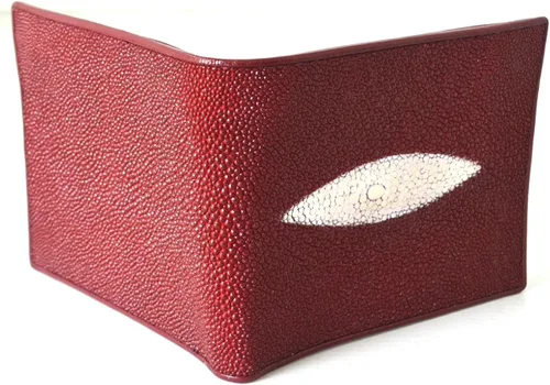 Miniatura 4 de Auténtico Stingray Skin para hombre Bifold blanco perla ojo borgoña rojo cartera