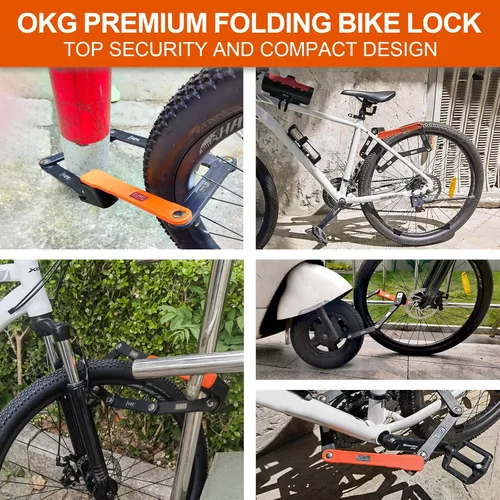 Miniatura 6 de OKG Candado plegable para bicicleta, 3.7 libras, 4 llaves, cerradura plegable de bicicleta de 3 pies, grado de seguridad 9/10, acero de aleación
