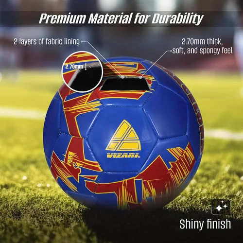 Miniatura 3 de Vizari Balón de fútbol para jóvenes y adultos, pelota de tela de 2 capas para mayor durabilidad y comodidad, pelota elevada sintética brillante