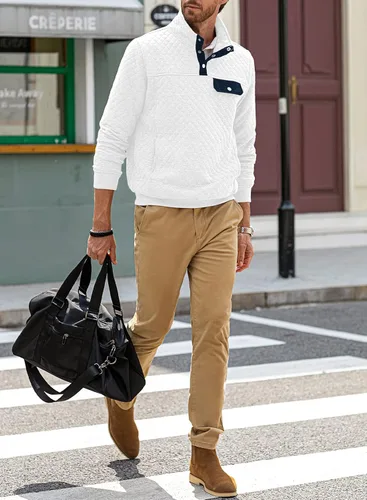 Miniatura 9 de JMIERR Sudadera acolchada para hombre, casual, de manga larga, cuello alto, con botones