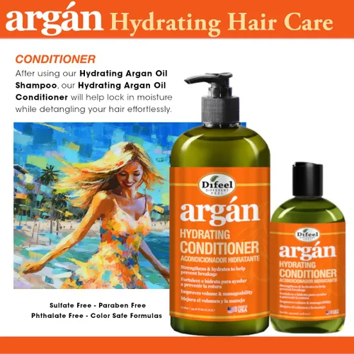 Miniatura 5 de Difeel Acondicionador hidratante de argán de 33.8 onzas – Acondicionador de aceite de argán natural, sin parabenos, acondicionador natural