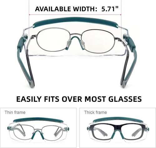 Miniatura 3 de UKNOW Gafas de seguridad sobre lentes, lente envolvente transparente antivaho ANSI Z87.1; estuche portátil para gafas de seguridad con clip