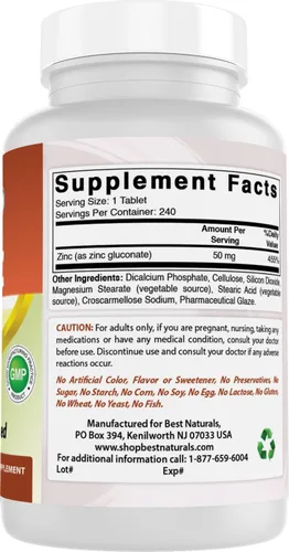 Miniatura 6 de Best Naturals - Suplemento de zinc como gluconato de zinc de 50 mg, 240 comprimidos, paquete de 2