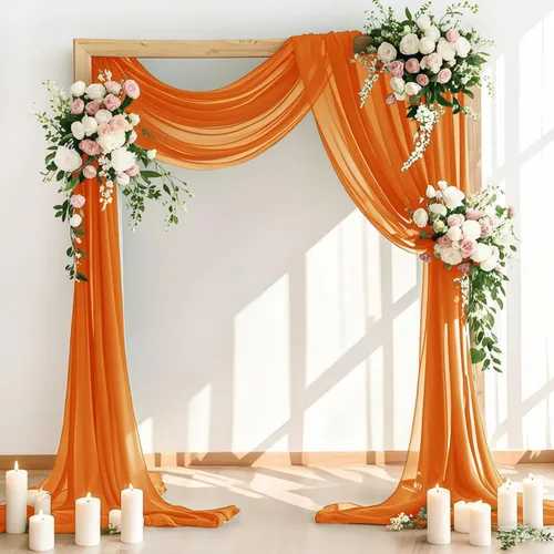 Miniatura 10 de LINXTAR Tela de Cortinaje para Arco de Boda 2 Paneles 30'' x 18FT Rosa Empolvado Gasa Chiffon Transparente Cortinaje de Arco para Cabina de Fotos
