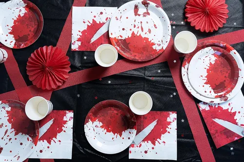 Miniatura 6 de Bloody Halloween Vajilla Pack: Juego de platos de papel, servilletas y tazas desechables para 20 Sangriento Halloween