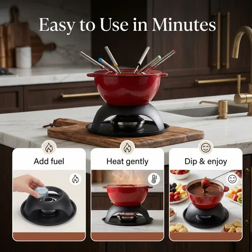 Miniatura 5 de Artestia Olla de fondue de hierro fundido para chocolate, olla de fondue de queso de 5 tazas con 6 tenedores de colores para fiesta de fondue, 4-6