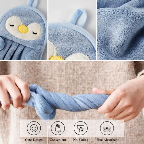 Miniatura 3 de BATTILO HOME Paquete de 4 toallas de mano para niños para baño, toallas de baño con lazo para colgar, toallas de mano de microfibra para cocina