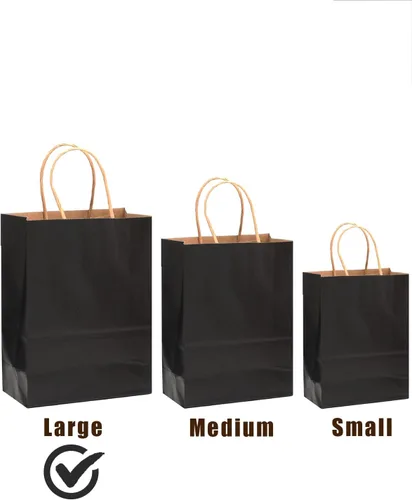 Miniatura 4 de qiqee Paquete de 50 bolsas de regalo de papel negro con asas a granel 13"x10.3"x4.6" bolsas de favor para fiestas de tamaño grande múltiples usos