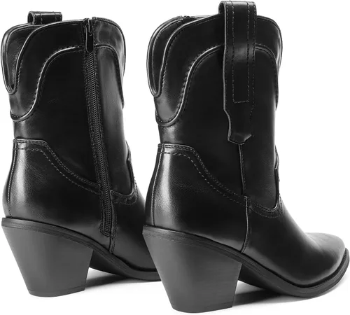 Miniatura 3 de DREAM PAIRS Botas de tobillo vaqueras para mujer, estilo occidental, botas de pantorrilla suave, tacón bajo y grueso, puntera puntiaguda, botines