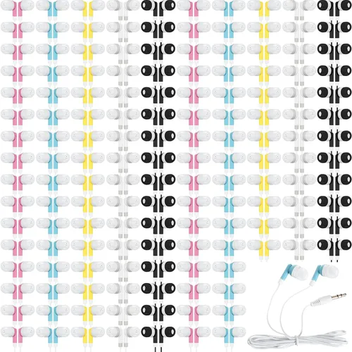 Kigeli Paquete de 300 auriculares a granel con cable para aulas, niños, coloridos en el oído, estudiantes, auriculares con conector de 0.138 in para