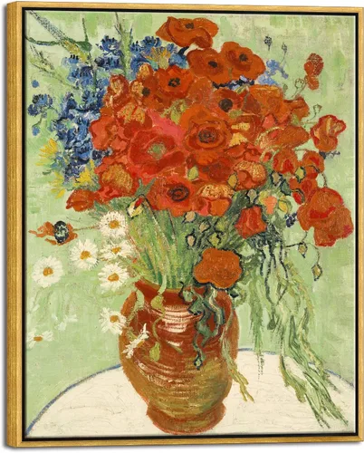 Miniatura 16 de Wieco Art - Arte enmarcado para pared de "Varios amapolas rojas y margaritas" por Vincent Van Gogh, reproducción de pinturas, lienzos abstractos