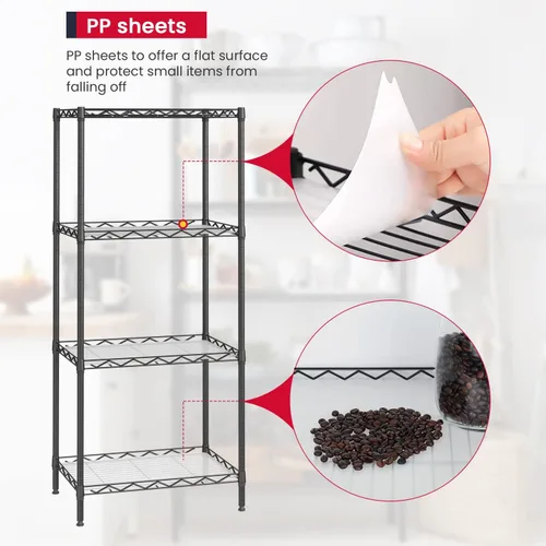 Miniatura 6 de BestOffice Estantería de almacenamiento ajustable de 4 estantes, estante de alambre de metal, capacidad de 600 libras con 4 hojas de polipropileno