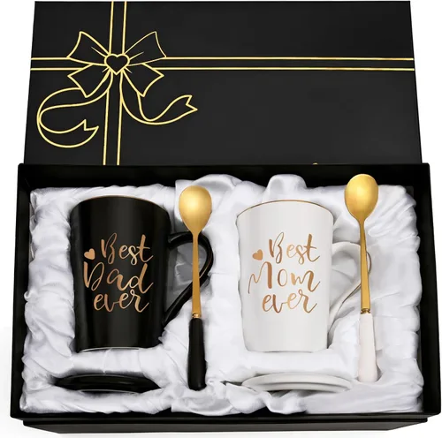 YHRJWN Los mejores regalos para mamá y papá, Tazas para mamá y papá, Mejor taza de café para padres, Regalos de Navidad para padres de hija e hijo,