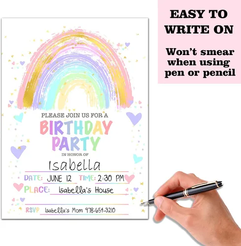Miniatura 4 de Tarjetas de invitación para fiesta de cumpleaños, invitación de fiesta de cumpleaños arcoíris, celebración de fiesta de niños, 20 tarjetas con 20