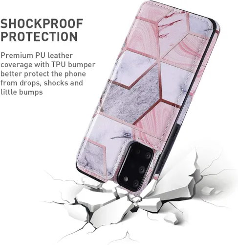 Miniatura 6 de UEEBAI Funda para Samsung Galaxy S20, Funda de cuero PU Premium Funda de cuero geométrico con patrón de mármol trasero [dos cierre magnético]