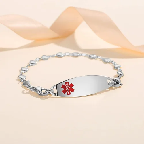 Miniatura 13 de LinnaLove Pulsera de alerta médica de corazón para mujer, joyería de identificación médica de moda 7-8.5 pulgadas ajustable