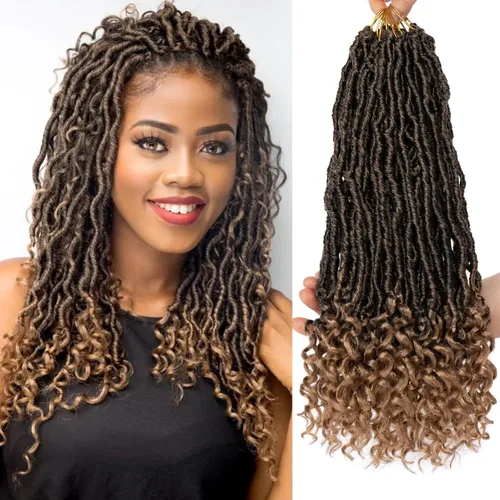 Miniatura 13 de Leeven 7 paquetes de rastas sintéticas con extremos rizados de 18 pulgadas, rastas de diosa preenrolladas para cabello de ganchillo, 84 hebras 1b#