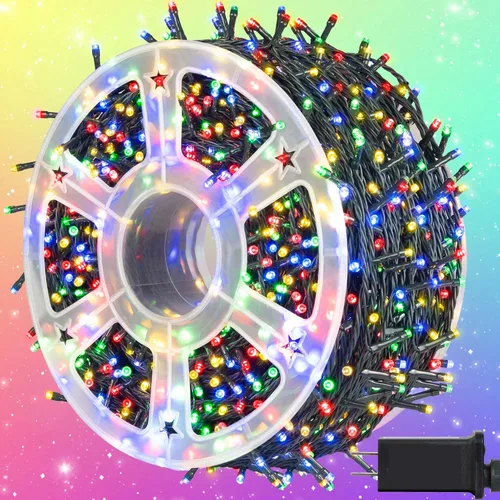 Miniatura 10 de kemooie 500 luces LED de Navidad rosadas, luces de Navidad de 164 pies para exteriores, enchufables, impermeables, con 8 modos de parpadeo