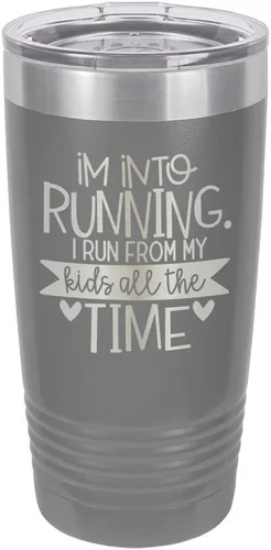 Miniatura 18 de Taza con texto en inglés "I RUN FROM MY KIDS 20oz Drink Tumbler with Straw », grabada con láser, taza de viaje con divertidas citas de Yeti Rambler