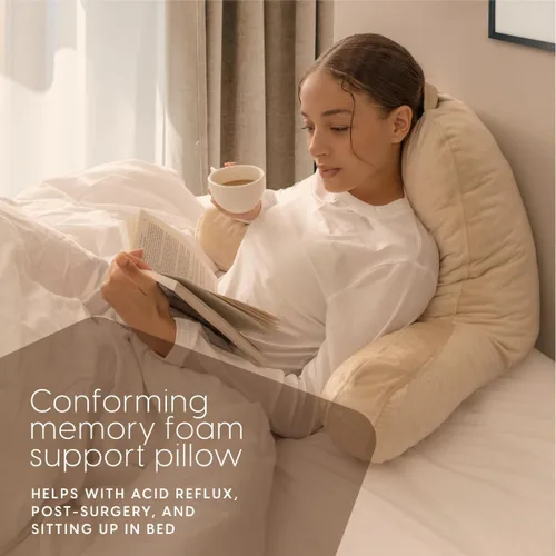 Miniatura 4 de Milliard - Almohada de lectura con brazos, crema, almohada de espalda con espuma viscoelástica triturada para sentarse en la cama - Respaldo