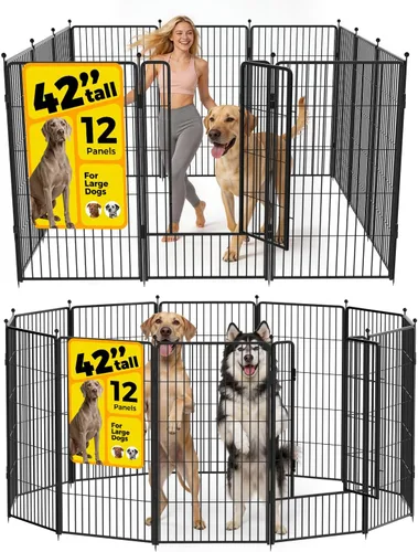 Miniatura 12 de Corralito para perros de 36 pulgadas, 8 paneles para uso en interiores y exteriores, valla de metal resistente para mascotas con estacas