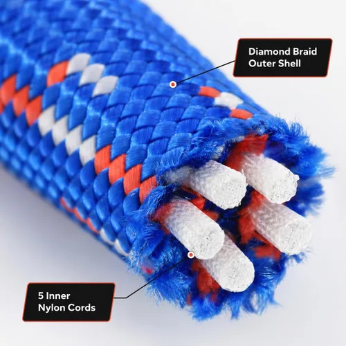Miniatura 2 de Wellmax Cuerda de nailon trenzado de diamante, 3/8 pulgadas por 50 pies, color azul, extra fuerte, resistente a la luz solar y a la intemperie
