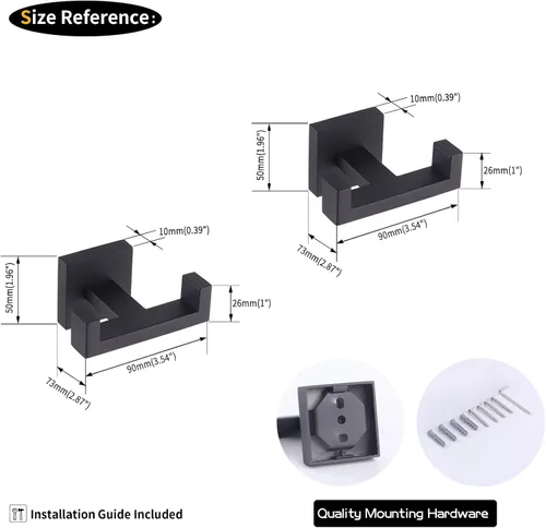 Miniatura 7 de GERZWY Gancho doble para toallas de baño negro mate de acero inoxidable para abrigo/bata para baño, cocina, estilo moderno de hotel, montado