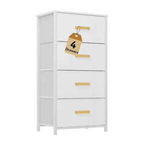 Miniatura 8 de DWVO Cómoda de 4 cajones, cómoda pequeña para dormitorio, torre de almacenamiento de tela, cómoda, unidad organizadora para armarios, sala de estar