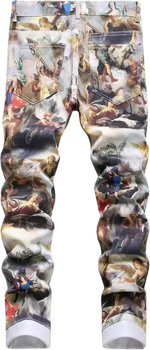 Miniatura 139 de Baylvn - Pantalones de mezclilla entallados y estampados para hombre con corte recto