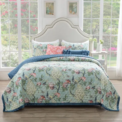 Miniatura 3 de Greenland Home Pavona - Juego de edredón con adornos de terciopelo, 2 piezas, tamaño individual/XL, color jade