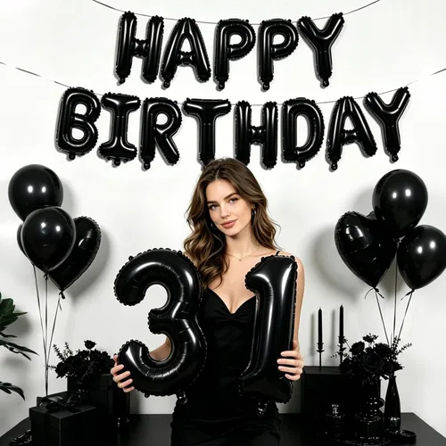 Miniatura 3 de TONIFUL Juego de globos negros de feliz cumpleaños y números de 16 pulgadas, globos de letras de aluminio metálico con globos de 0 a 9 dígitos