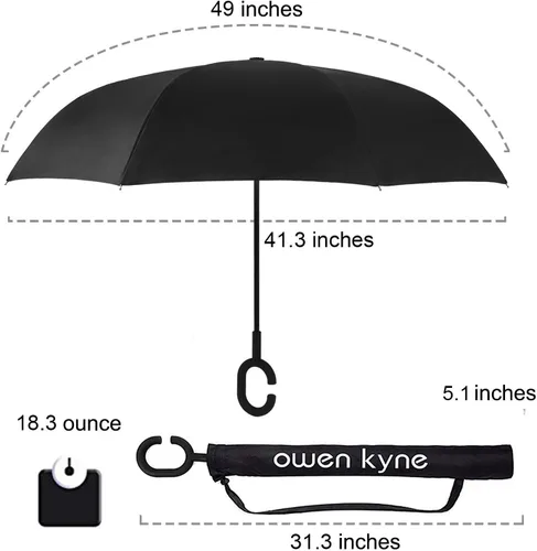 Miniatura 4 de Owen Kyne - Paraguas reversible y plegable de doble capa a prueba de viento, con soporte propio de diseño invertido, protección contra la lluvia