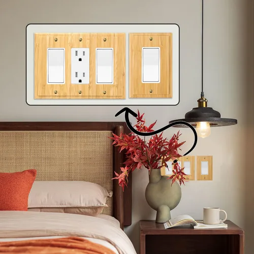 Miniatura 6 de Cubiertas de salida de madera maciza, placa de interruptor de luz de 4.8 x 3.14 pulgadas, placas de interruptor de bambú y cubiertas de Placa