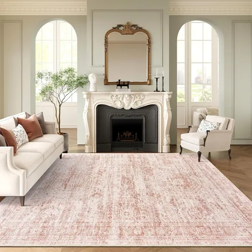 Miniatura 96 de Alfombra de pasillo Soalmost 2'6" x 10' lavable, alfombra antideslizante para cocina, baño, lavandería, alfombras vintage ultra delgadas para Beige