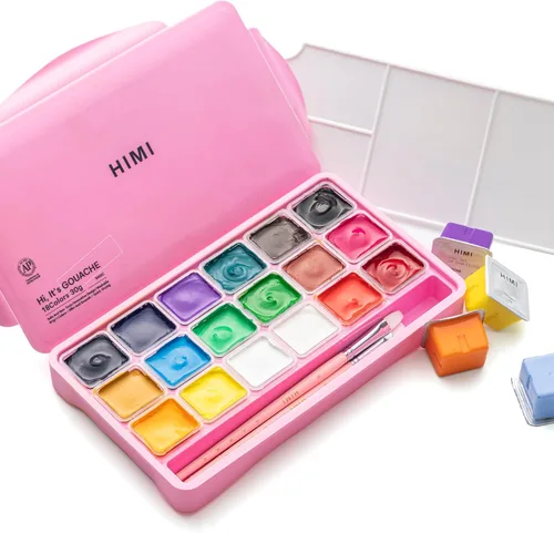 Miniatura 9 de Juego de pinturas HIMI Gouache, 18 colores, 30g, juego de pintura gouache en gel, pintura no tóxica para lienzo y papel, suministros de arte
