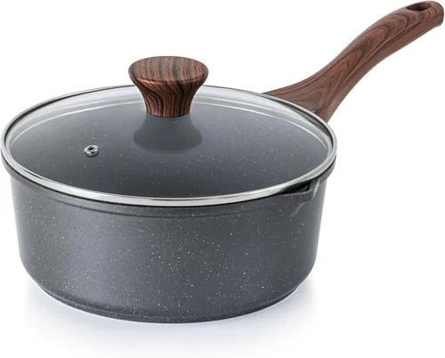 Miniatura 12 de SENSARTE Cacerola antiadherente con tapa, olla pequeña de 1.5 cuartos con revestimiento de granito suizo, mango que se mantiene fresco, olla Gris