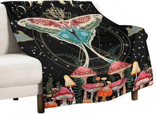 Miniatura 15 de Manta gótica de franela de polilla abstracta, mágica, bohemia, mariposa, esqueleto, luna, estrellas, manta estética para hombres, mujeres, niñas