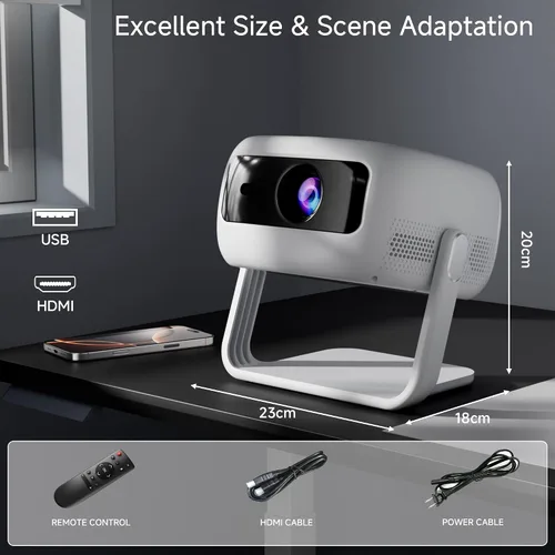 Miniatura 8 de [Soporte ajustable de 360°] Mini proyector con WiFi y Bluetooth: enfoque eléctrico y Keystone automático compatible con 1080p, 15000L, proyector