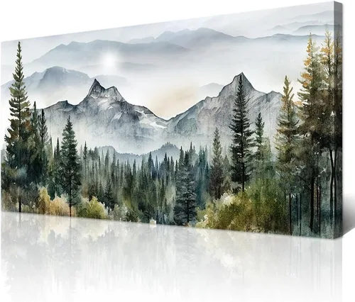 Wapluam Lienzo abstracto de paisaje de montaña – Decoración moderna de pared para sala de estar, dormitorio, estirado y enmarcado, listo para colgar